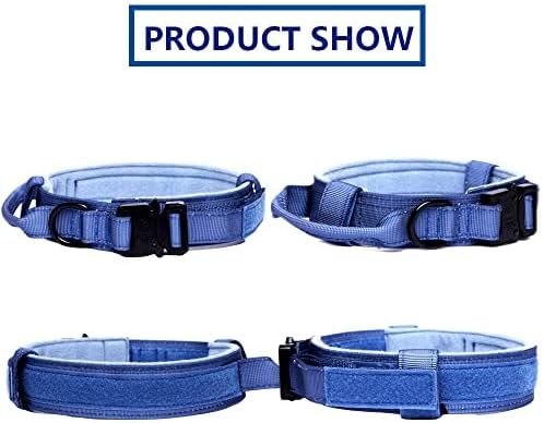 Xqpetlihai Tactical Dog Collar and Leash Set Adjustable Military Nylon Dog Collar with Control Handle and Heavy Duty Metal Buckle for Large Dogs （Dark Blue XXL