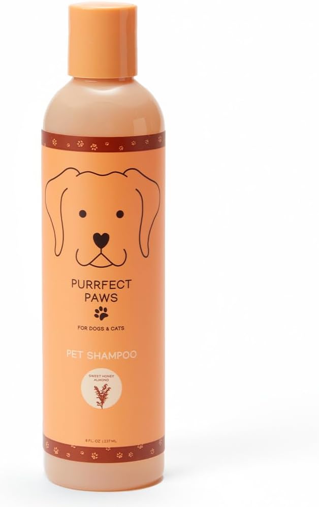 Pet Shampoo for Dogs & Cats – Oatmeal & Vitamin E for Sensitive, Itchy Skin – Gentle, Vegan, Cruelty-Free, Sulfate-Free, Paraben-Free – Sweet Honey Almond Scent – Made in USA by Purrfect Paws