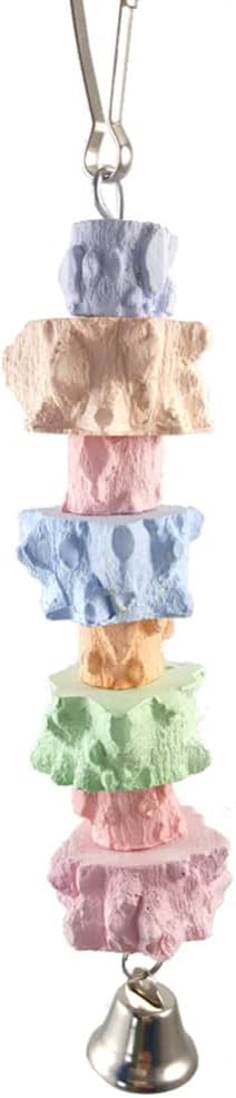 Bird Parrot Hanging Chew Toys, Colorful Parrot Beak Grinding Calcium Stone with Bell Parrot Beak Trimmer Stone Parakeet Toys Bird Cage Accessories for Cockatiel Budgies Rat Hamster Rabbit