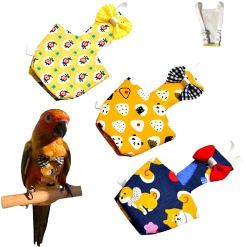 3PCS Bird Diaper with Adjustable Shoulder Strap Washable Parrot Diapers Reusable Bird Flight Suit Nappies Protective Breathable Nappy Clothes for Parakeet Macaw Conure (L)
