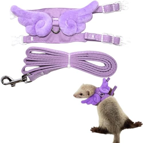 Ferret Harness and Leash with Adjustable Buckle for Small Pets, Soft Breathable Walking Vest with Angel Wings for Guinea Pig, Bunny, Rabbit, Kitten, Chinchilla (Purple)