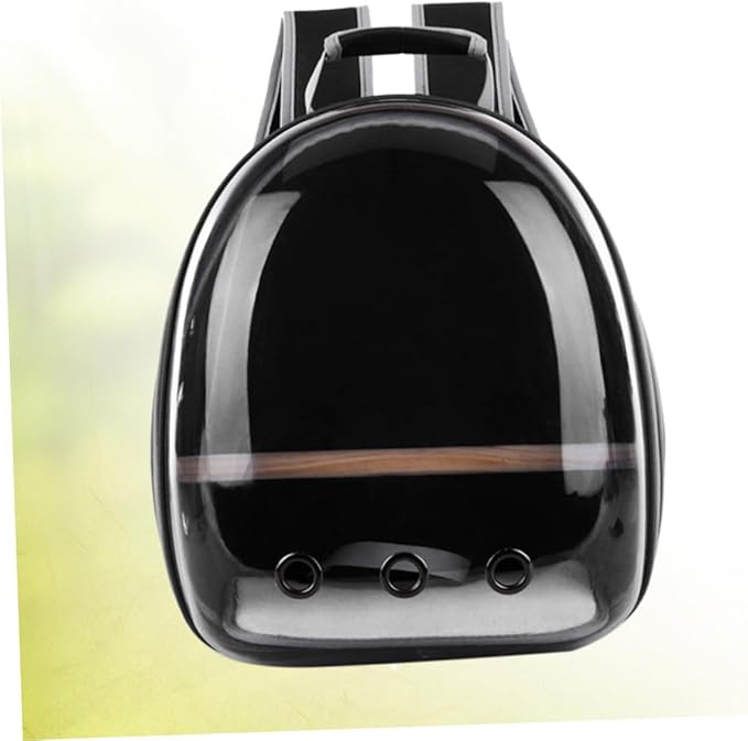 Portable Parrot Backpack Carrier Breathable Travel Space Capsule with Wooden Stand for Outdoor Use Comfortable and Transparent Design for Birds Black