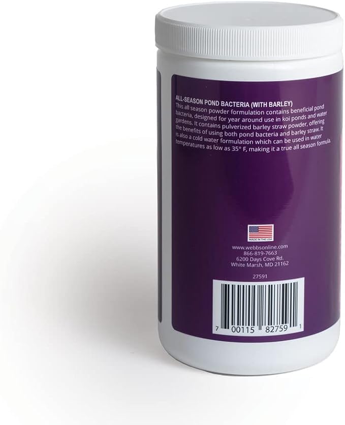 All-Season Beneficial Pond Bacteria with Barley Packets - Bacteria for Ponds Ideal for Clearing Any Fish and Duck Pond Applications - 24 Packet Container- Webb's Water Gardens