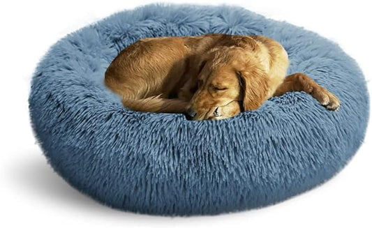 Whiskers & Friends Cat Beds for Indoor Cats, Fluffy Calming Donut Cat Bed, Small Dog Bed Washable - Orthopedic Soft Plush Pet Beds Sized for Kitten to Large Cats & Puppy to Medium Dogs, Navy Grey 31''