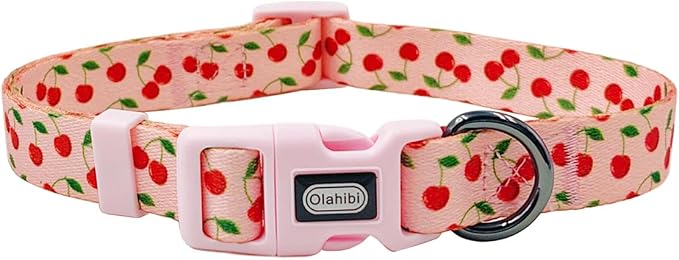 Dog Collar and Leash Set, Cute Cherry Pattern, Polyester Material, 5ft Leash, for Medium Dogs.(Medium,Pink Cherry)