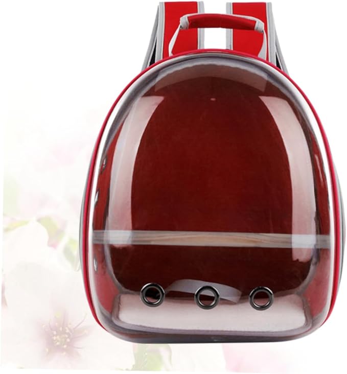 Portable Parrot Backpack Breathable Design and Wooden Bar for Outdoor Travel Pc Bird Carrier Red
