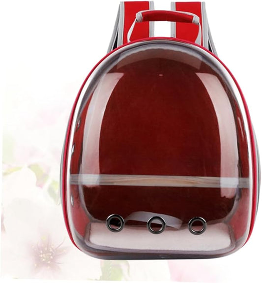 Portable Parrot Backpack Breathable Design and Wooden Bar for Outdoor Travel Pc Bird Carrier Red