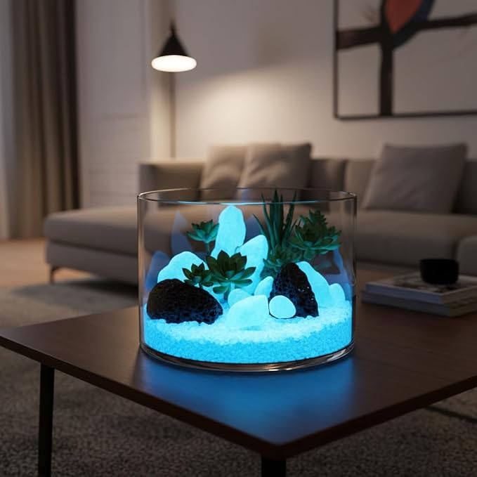 Shiny Stone Glow in The Dark Aquarium Gravel Sand, Sky Blue, 15-22mm | Neon, 305g/0.67lbs, Decorative Rocks for Fish Tank, Fairy Garden, Home Decor