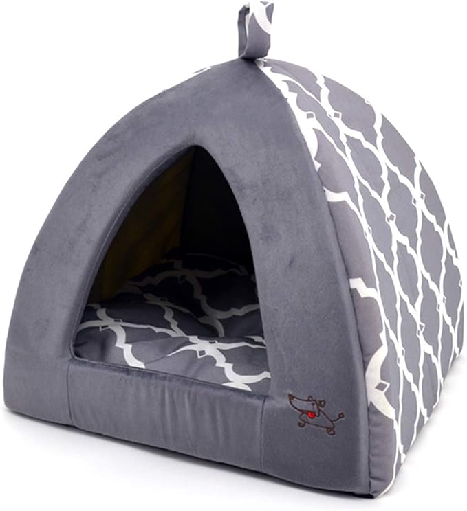 Best Pet Supplies Cat Bed for Indoor Cat, Domed Tent House with Removable Pillow, Covered Cat Cave for Small Dog, Puppies and All Breeds of Cats - Gray Lattice, 19 x 19 x H:19"