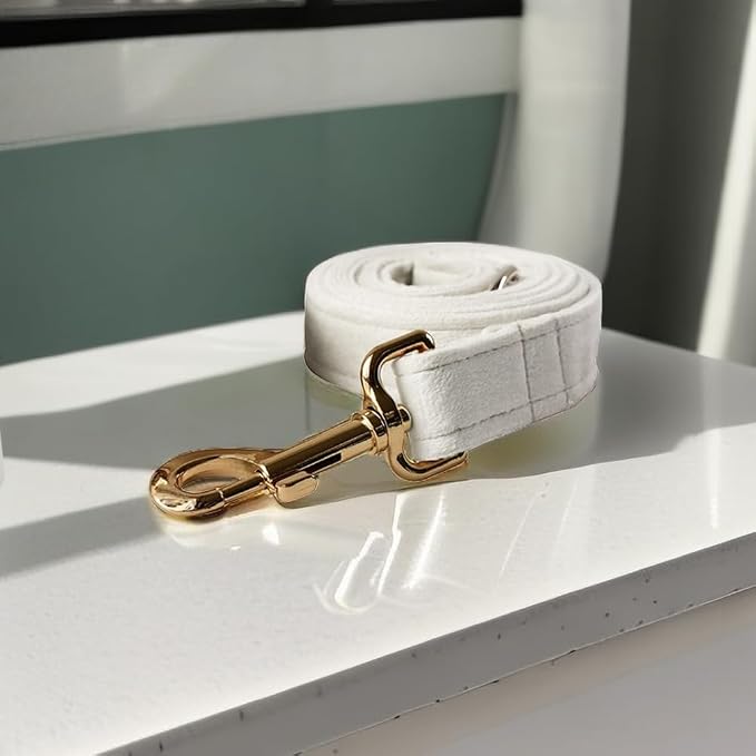 Love Dream Velvet Dog Collar and Leash Set, Soft & Comfy Adjustable Dog Leash and Collar with Heavy Duty Metal Buckle for Small Medium Large Dogs Training & Walking (Large, White)
