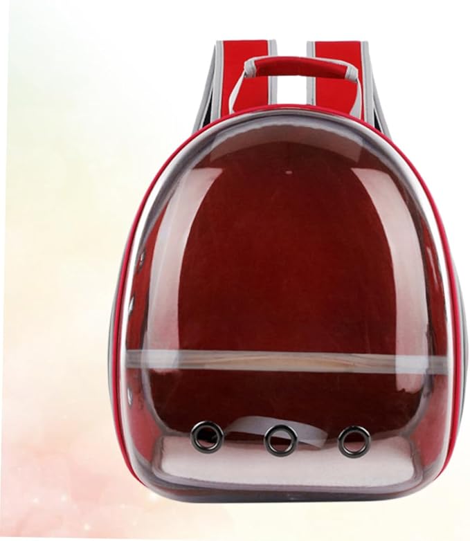 Portable Parrot Backpack Carrier Breathable Space for Outdoor Use Includes Wooden Bar for Birds Red