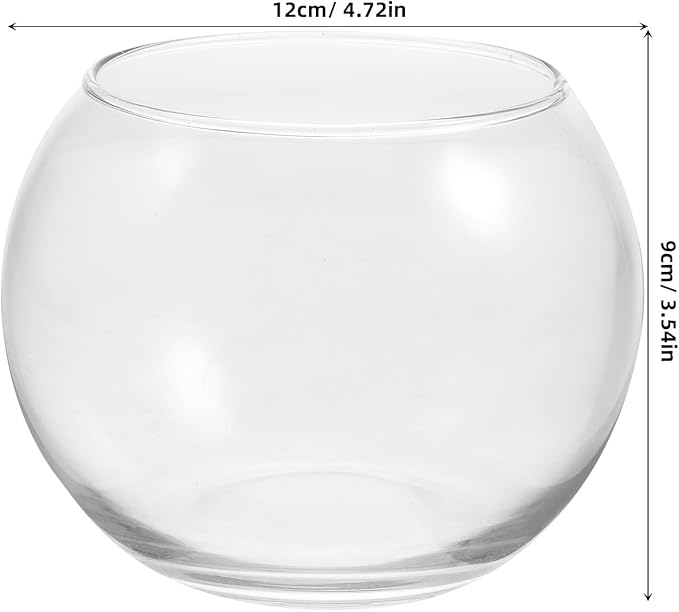 Baluue Round Glass Fish Bowl 4.72 X 3.54 in Clear Bubble Bowl for Fish Plants Flowers Shells and Crafts Desktop Decorative Vase Terrarium for Home Office Shelf