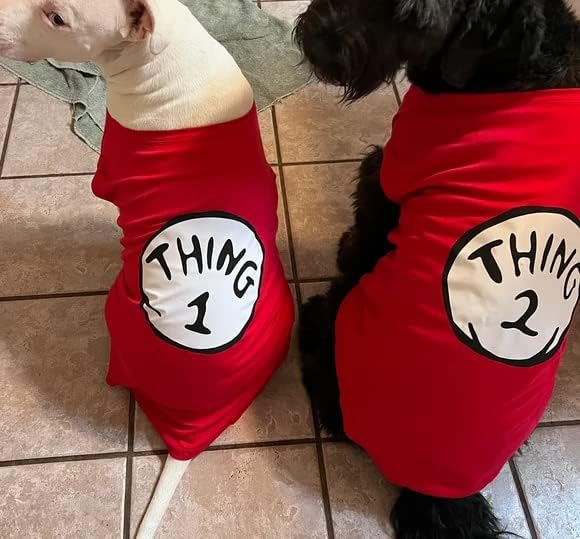 Dog Shirts for Pet Clothes Soft Breathable Puppy Shirts Pop Culture Thing 1 to Thing 9 Printed Pet T-Shirt (RED-1, X-Small)