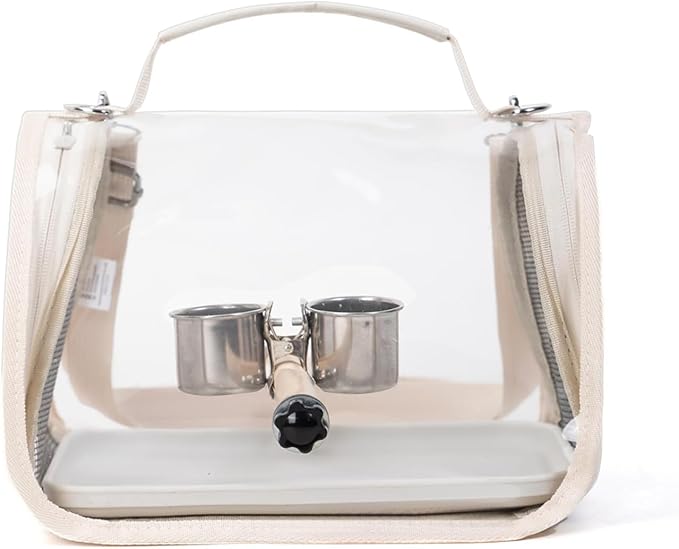 Generic Bird Travel Carrier Lightweight Bird Backpack with Perch Bird Travel Cage for Parakeet Cockatiel Conure Outdoor Travel Camping and Vacation. (White)