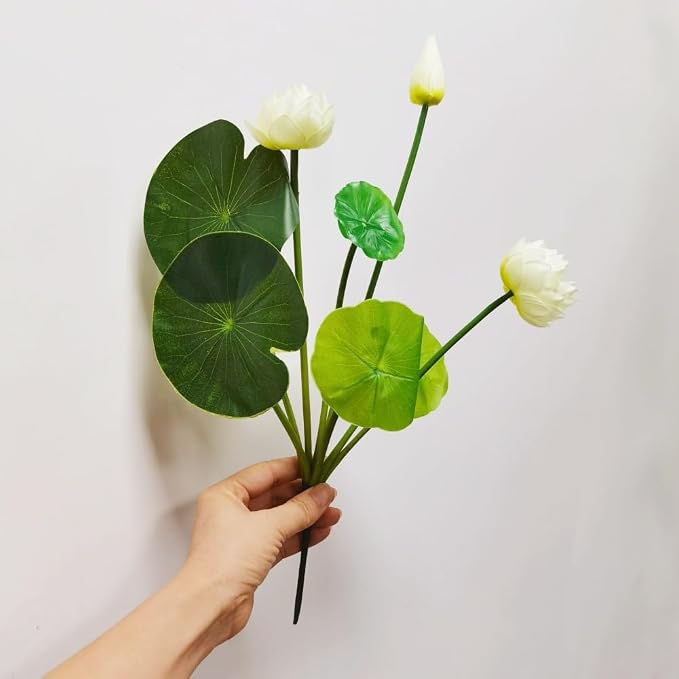 17" Artificial Flower Water Lily,Water Lily Plants for Ponds Small,Silk Flowers Plastic Flowers Lotus for Fish Tank Decoration Home Garden Wedding Arrangement Decor (3, White)