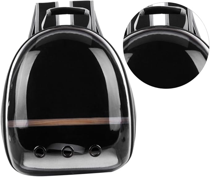 MERRYHAPY Portable Parrot Backpack with Transparent Window and Wooden Bar Breathable Pet Carrier for Outdoor Travel Black Comfortable Design for Birds and Pets