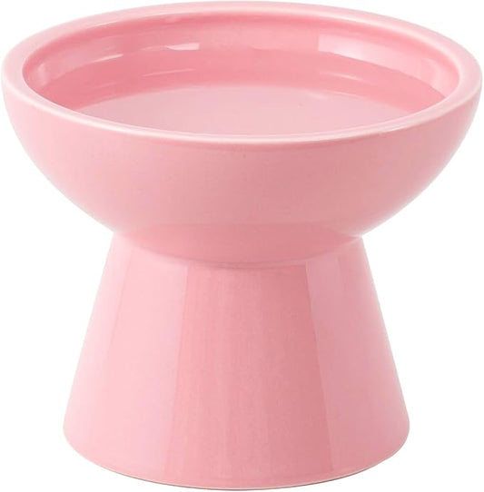 CEEFU Extra Wide Elevated Ceramic Cat Water Bowl - 6.2" Deeper Dish for Whisker Fatigue Relief, 5" Height for Easy Feeding, Lead & Cadmium Free, Durable Raised Cat Bowls, Pink
