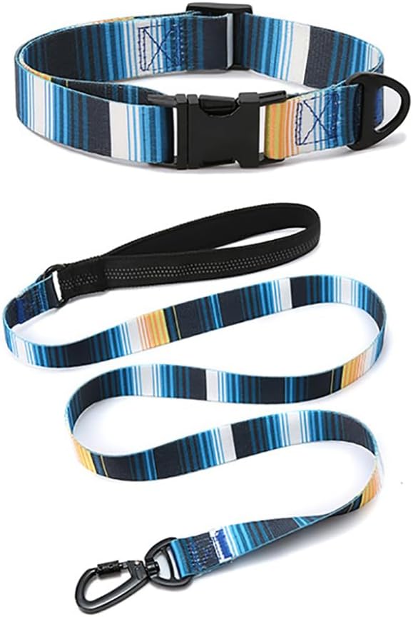 Dog Collar and Leash Set for Dogs Walking Bohemia Ethnic Style | Soft Durable Nylon Adjustable Collar with Metal Buckle and 4ft Padded Handle Matching Leash for Small Medium Large Dogs