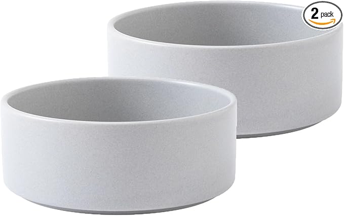 Ceramic Set of 2 Dog and Cat Bowls - Classic Food & Water Bowl for Kitty, Cats and Toy Breed Dogs, Weighted Dog Dishes, Food Grade Pet Bowl, Dishwasher & Microwave Safe (5.1'', 2*16OZ, Grey)