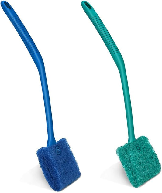 DaToo 2 PCS Fish Tank Cleaning Tools Double Sided Sponge Brush Cleaner Long Handle Aquarium Cleaning Scrubber for Aquariums and Home Kitchen