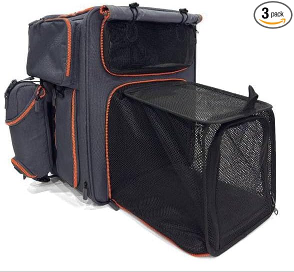 Premium Expandable Cat Carrier Backpack with Car Seat Belt Safety System – Rigid Frame Pet Carrier Backpack for Cats & Small Dogs up to 25 lbs – Breathable, Durable – Includes Bottle & Feeding Bowl