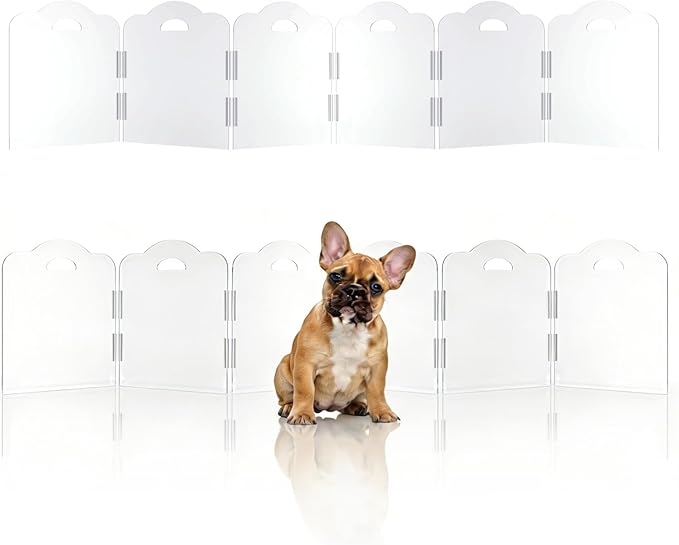 Transparent Acrylic Dog Gate Indoor, Free-Standing Pet Gate, 16" Height (Size S) Foldable 12 Modular Panels, Dog Fence for Doorways, Hallways, Stairs, No Drilling, Perfect for Puppies and Small Pets