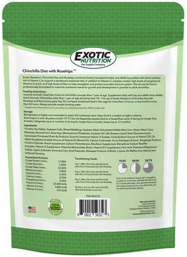 Chinchilla Diet with Rose Hips - Nutritionally Complete Natural Healthy Pellet Food for Pet Chinchillas (2 lb.)