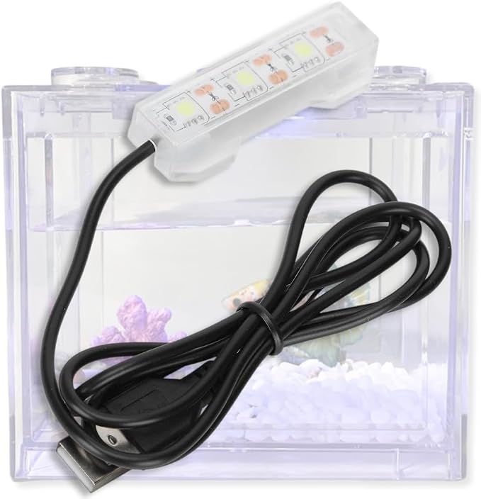 HuGuWdy Small Fish Tank Light,LED Aquarium Light 0.6W 5V 2.4x0.8 Inch 1m USB Cable with Double Sided Tape, Small Aquarium Light Fish Tank Lamp for Small Aquarium or Office Desk Fish Tank