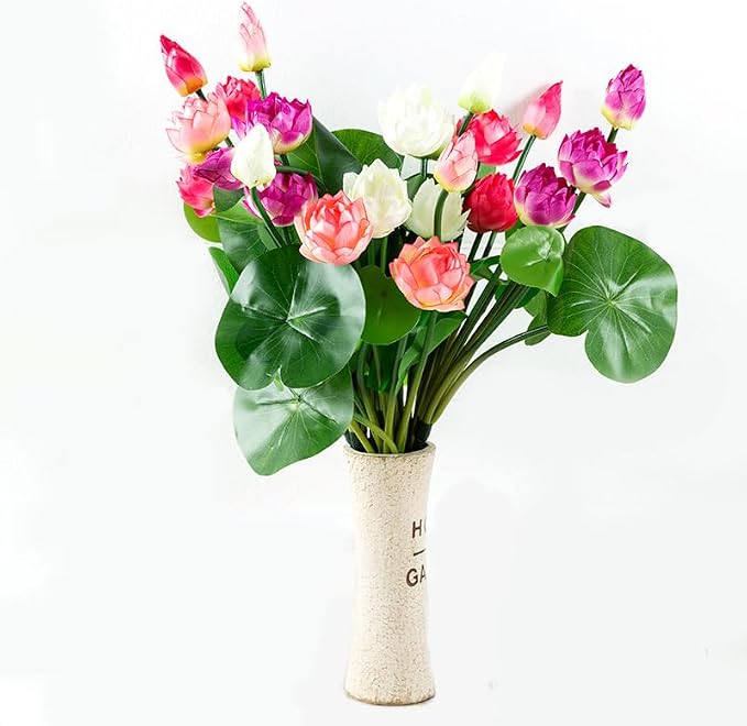 17" Artificial Flower Water Lily,Water Lily Plants for Ponds Small,Silk Flowers Plastic Flowers Lotus for Fish Tank Decoration Home Garden Wedding Arrangement Decor (3, Pink)