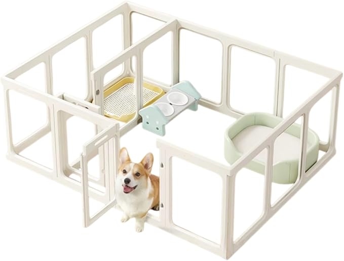 Clear Acrylic Dog Playpen with Door,23.6" Puppy Playpen,Easy Assemble Pet Fence,10-Panel for Puppies/Small Dog Play Pen Indoor (White, 23.6 Inch-H, 10 Panel) (White, 60cm2p)
