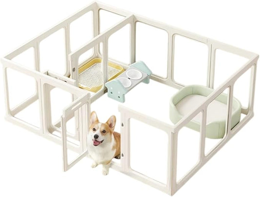 Clear Acrylic Dog Playpen with Door,23.6" Puppy Playpen,Easy Assemble Pet Fence,10-Panel for Puppies/Small Dog Play Pen Indoor (White, 23.6 Inch-H, 10 Panel) (White, 60cm11p+1d)