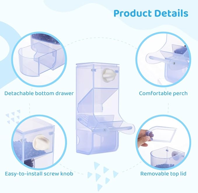 Automatic Bird Feeder with Perch, No-Mess Cage Seed Dispenser