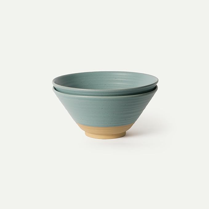 MORA Ceramic Ramen Bowl Set of 2, 45oz - Great for Pho, Miso Udon Soup, Instant Noodles, Serving, Thai or Asian Food - Microwave Safe Large Japanese Noodle Bowls, Modern Kitchen - Iris