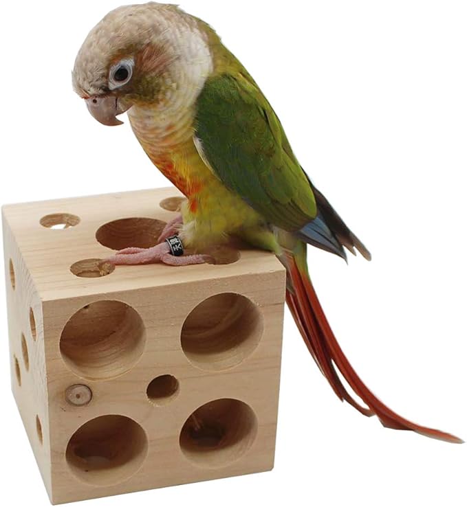QBLEEV Bird Wooden Block Chew Toy, Parrot Tabletop Puzzle, Small Animal Shredding & Biting Wood Teething Toy for Hamster, Cockatiels, Conures & Budgie
