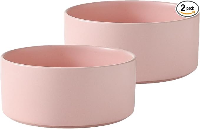 Ceramic Set of 2 Dog Bowls - Classic Dogs Food & Water Bowl for Small and Medium Breed, Heavy-Duty Non-Slip Dog Dishes, Food Grade Pet Bowl, Dishwasher & Microwave Safe (6'', 2 * 30OZ, Pink)