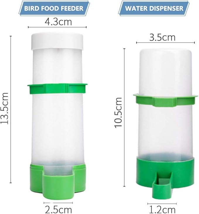 Bird Feeder, Bird Water Dispenser for Cage, 2PCS Automatic Bird Water Feeder with 1PCS Food Feeder for Cage Pet Parrot Budgie Lovebirds Cockatiel (2pcs 90ml + 1pcs 150ml)