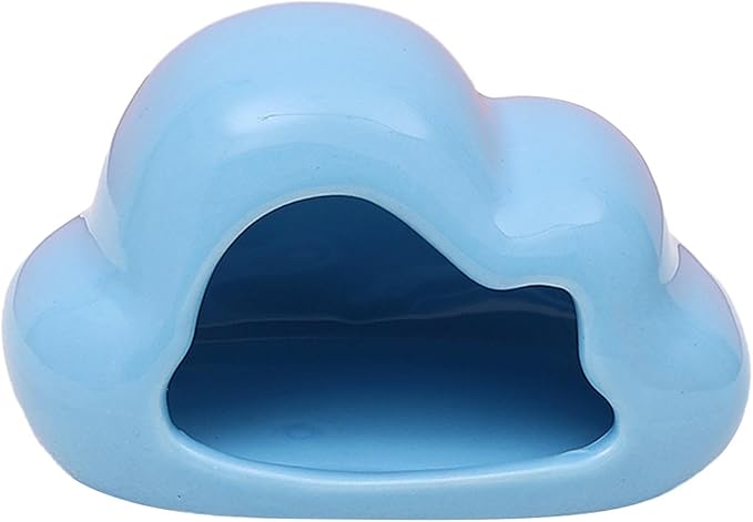 Hamster Hideout Ceramic Hamster House Pet Nesting Hut Summer Cooling Cabin Hamster Nest Pet Cage Decor for Critter Lemmings Chinchilla Playing (Blue)