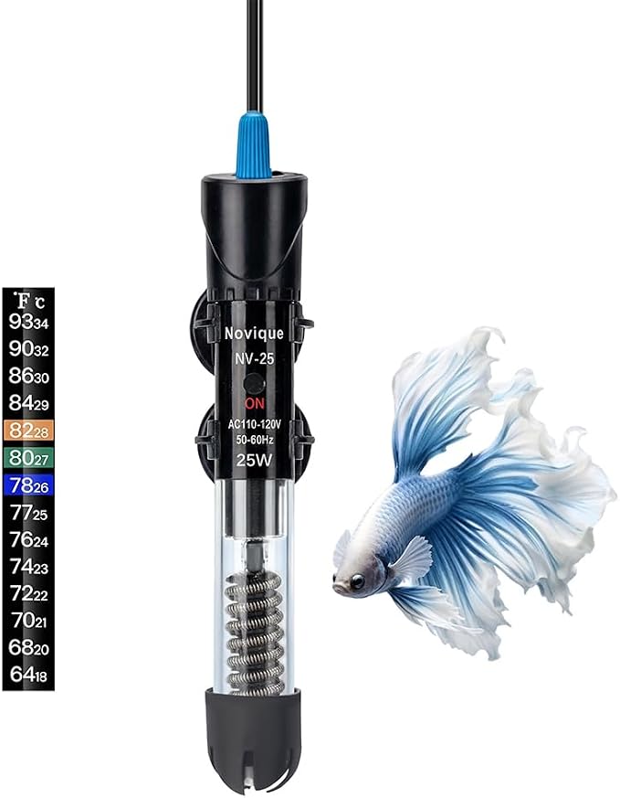25W Aquarium Heater Adjustable Temperature Submersible Fish Tank Heater Water Thermostat with Thermometer for Freshwater and Saltwater Tanks