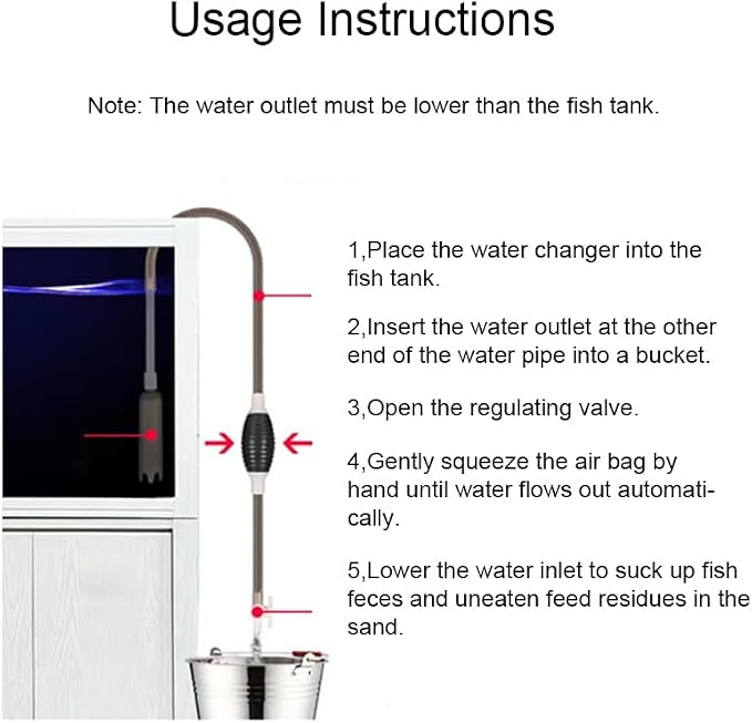 Aquarium Siphon and Water Changer Kit 5.25ft Hose Manual Gravel Vacuum with Air Bulb Flow Valve Duck Bill Head All in One for Freshwater and Saltwater Tanks