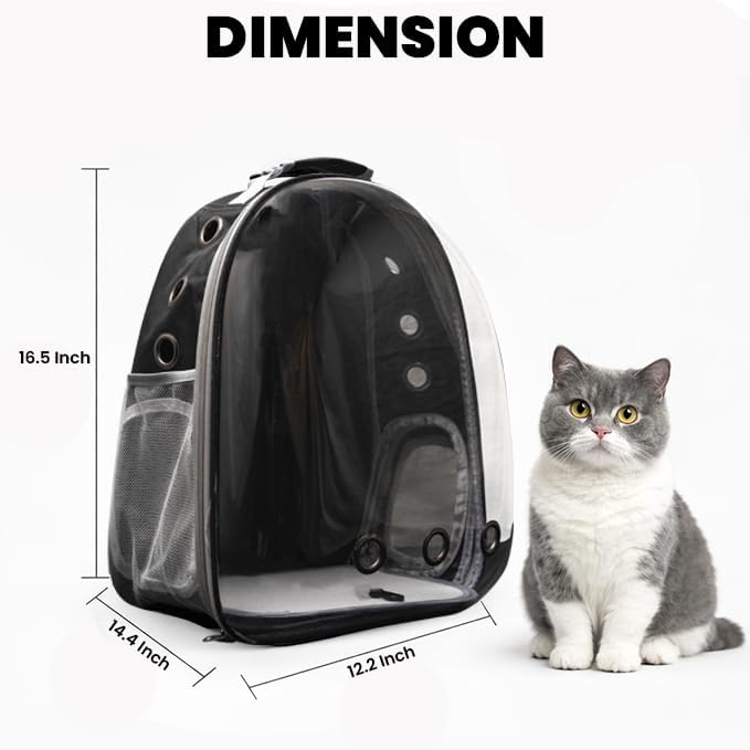 Cat Backpack Carrier for Travel Transparent Pet Carrier Backpack with Ventilation Padded Straps Lightweight Design for Cats up to 20lbs Hiking Outdoor Airline Approved