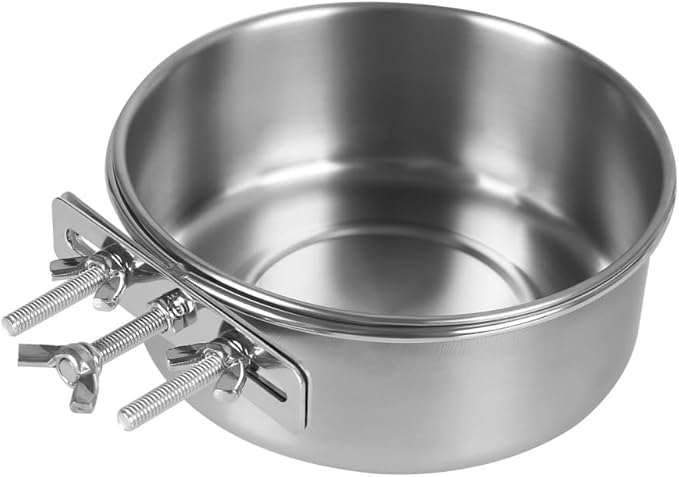 Bird Feeding Dish Cups,Stainless Steel Birdcage Coop Water Feeder with Clamp Holder for Birds,Parrots,Cockatiel,Parakeet,Macaw,Finches, Lovebirds,Small Animals