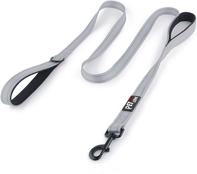 Plutus Pet Double Handle Dog Leash 4ft, Heavy Duty, Reflective Dual Handle Dog Leash for Safety Training, for Medium Large Dogs,2 Handle Leads(Gray)