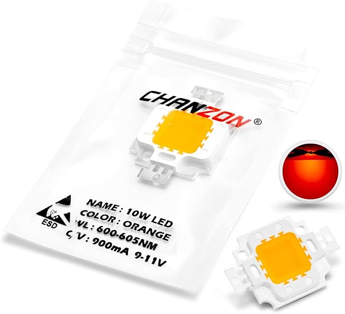 CHANZON High Power Led Chip 10W Orange | (900mA / DC 9V - 11V / 10 Watt) Super Bright Intensity SMD COB Light Emitter Components Diode Bulb Lamp Beads DIY Lighting