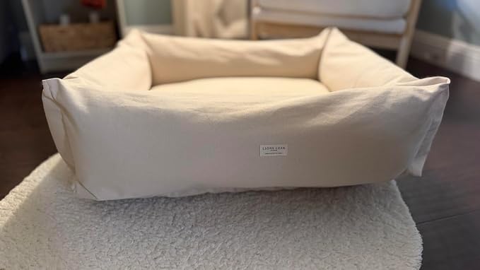 Rectangular Natural Cotton Canvas Dog Bed with Raw Cotton Insert – Eco Friendly Pet Bed with Removable Washable Cover, Breathable Cushion for Dogs & Cats (Natural, XX Large 48" × 36" × 8")
