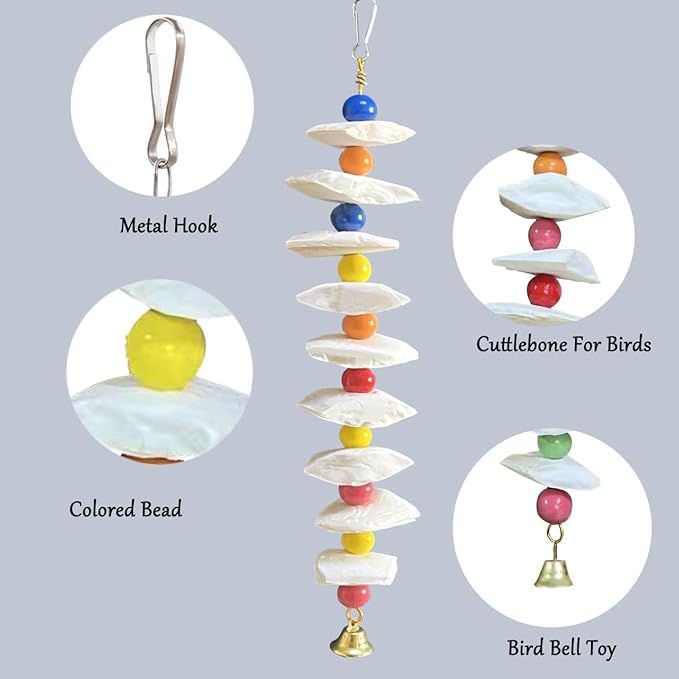3 Pack Bird Toys with Cuttlebone for Birds,Parakeet Toys- Calcium Chew Toys & Grinding Stone for Parakeets, Budgies, Cockatiels, Lovebirds Prevents Destructive Chewing, Easy to Install