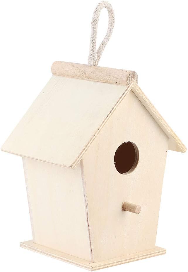 Bird House for Outside,Wooden Bird Houses,Unfinished Hanging Birdhouse,Garden Patio Decorative Nest Box Bird House,for Wrens, Swallows, Finches, Chickadee