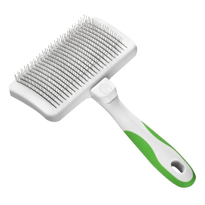 Andis 40160 Self-Cleaning Animal Slicker Brush - Grooming Brush for Pet Deshedding Fur - Reduces Shedding Up to 90%, Removes Tangles, Dirt & Loose Hair - Ideal Gift for Pet Lovers – White,Silver