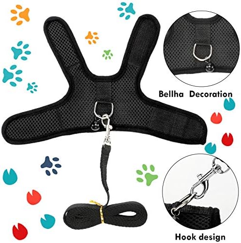 SATINIOR 2 Sets Guinea Pig Harness and Leash Adjustable Soft Mesh Harness Bell No Pulling Comfort Vest for Baby Ferret Rats Hamster Bunny Rabbit Chinchilla and Small Pet(Blue, Black,M)