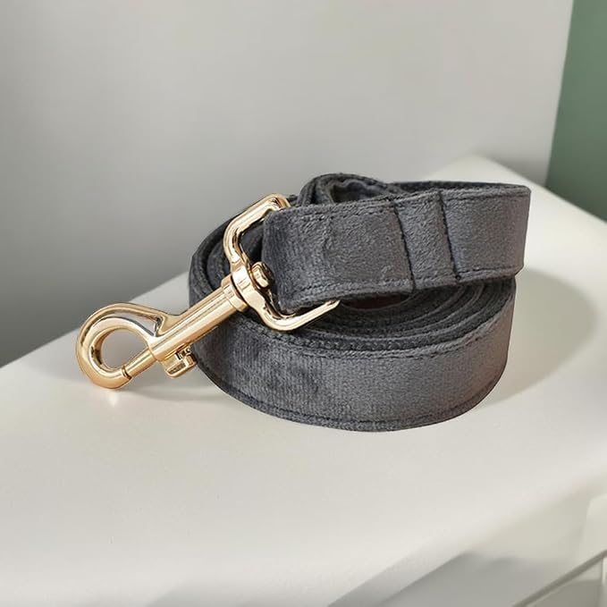 Love Dream Velvet Dog Collar and Leash Set, Soft & Comfy Adjustable Dog Leash and Collar with Heavy Duty Metal Buckle for Small Medium Large Dogs Training & Walking (Small, Dark Grey)