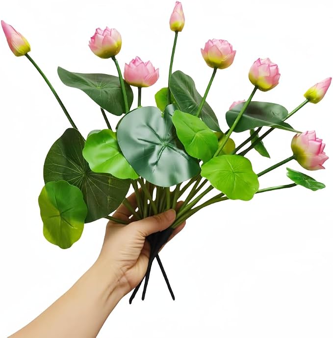 17" Artificial Flower Water Lily,Water Lily Plants for Ponds Small,Silk Flowers Plastic Flowers Lotus for Fish Tank Decoration Home Garden Wedding Arrangement Decor (3, Pink)